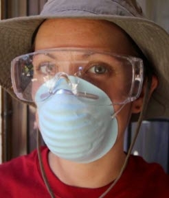 Shannon David ready to shovel cement.