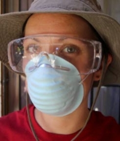 Shannon David ready to shovel cement.